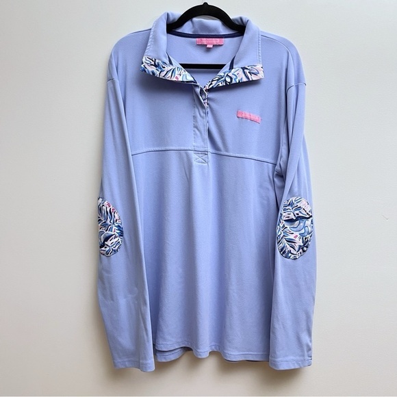 Simply Southern Collared Button Placket Elbow Patch Leaf Print Popover Sweater - Picture 1 of 8